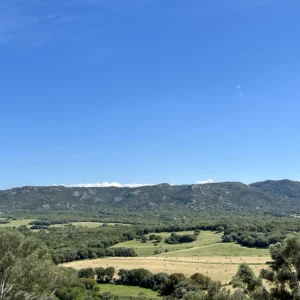 Vue sur les montagnes, ciel bleu.